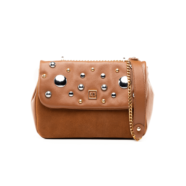 Bolsa de Ombro com Tachas Couro Legítimo - Mel
