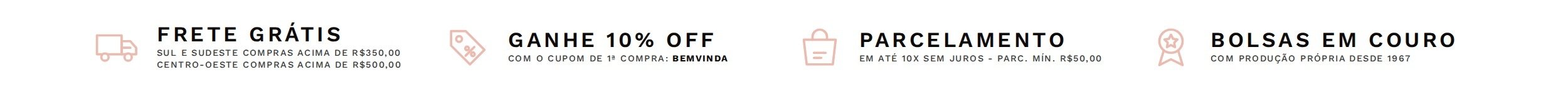 Frete grátis, 10% off na primeira compra, parcelamento em 10x e bolsas em couro com produção própria — Edubolsas